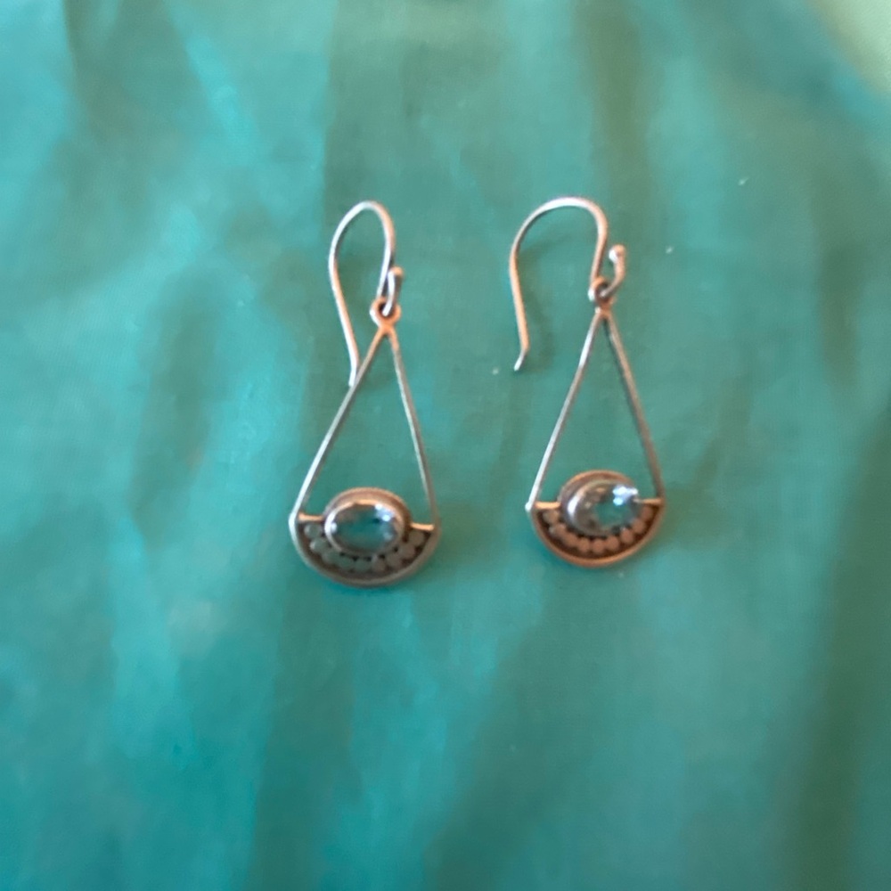 Sterling Silver Drop Earrings with Teal Gem